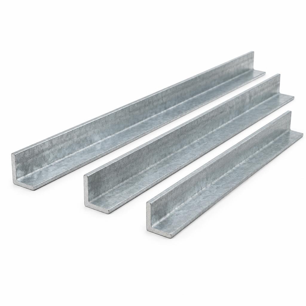 Steel post angle sections on a white background